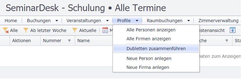 Funktion „Dubletten zusammenführen“ im Hauptmenü